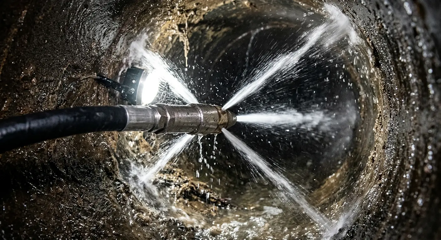 High-pressure hydro jetting nozzle cleaning sewer pipe for Storm Drain Cleaning in Fruitland Park